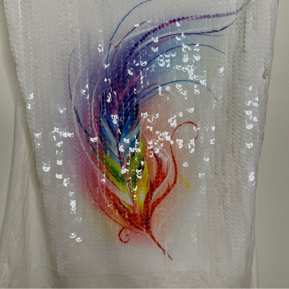 Boutiqua Paillette Sequins Tank Top Rainbow Feather EU Size 42 NEW w/ FLAW - Picture 3 of 9